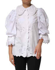 Dolce & Gabbana Witte Ruches Kanten Versierde Blouse Top
