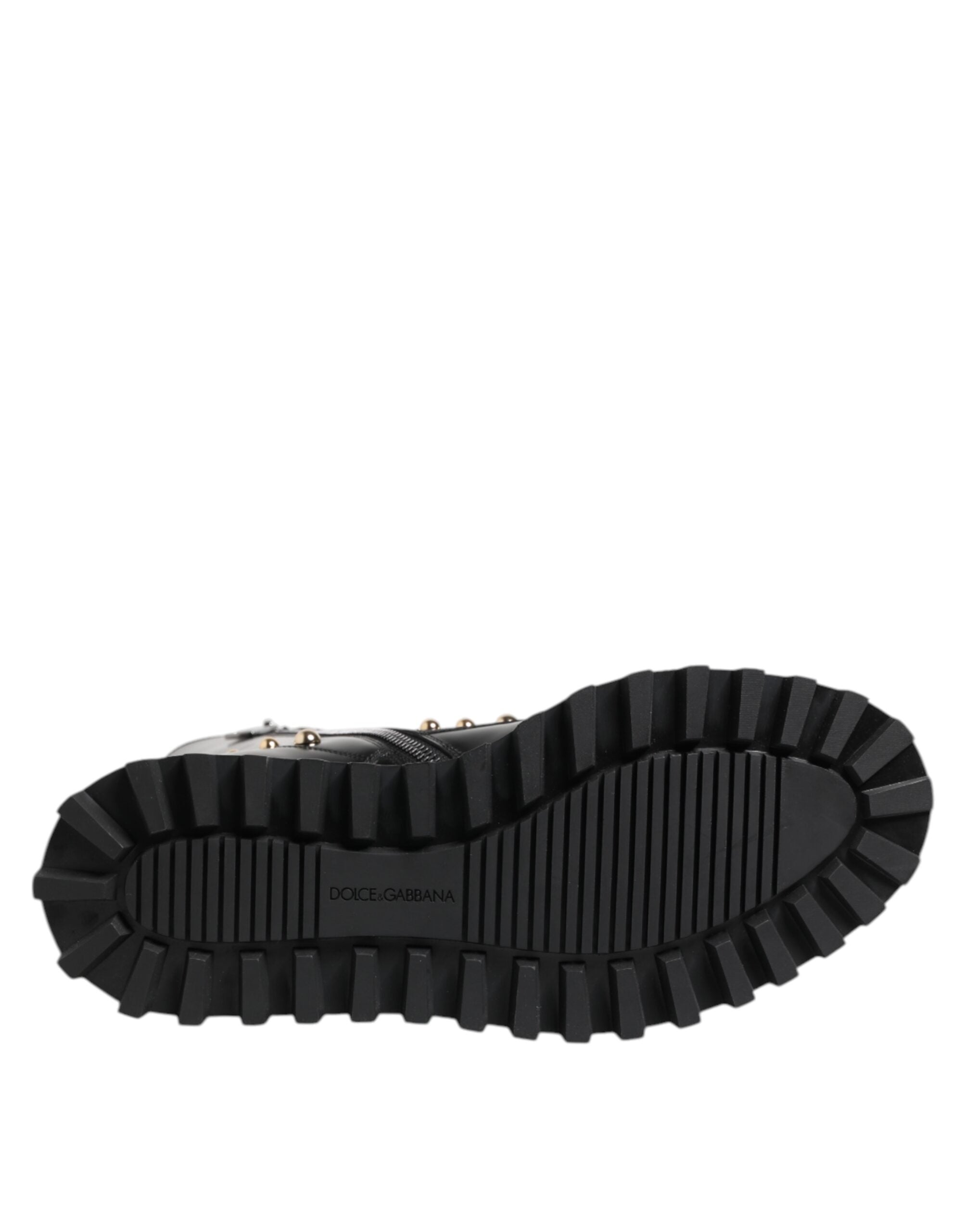Dolce & Gabbana Black Studded Lace Up Mid Calf Boots Shoes