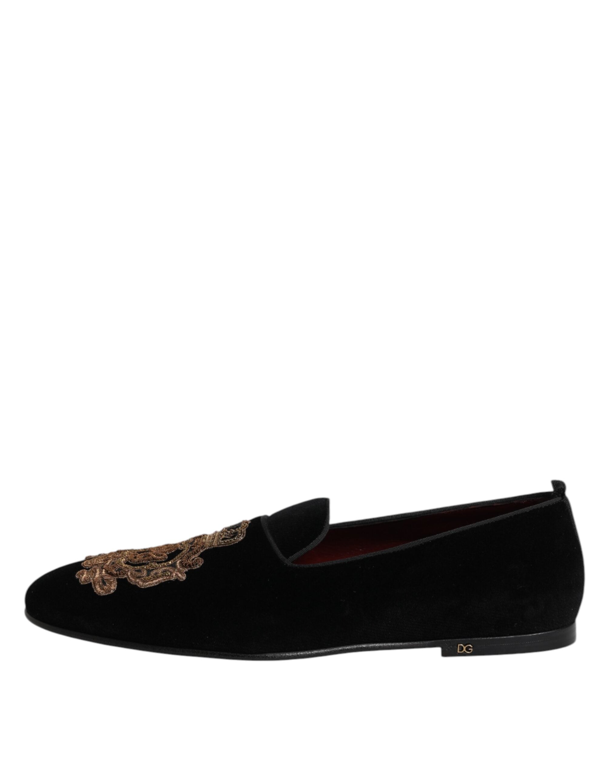 Dolce & Gabbana Schwarze Samt Goldkrone Herren Loafer Schuhe