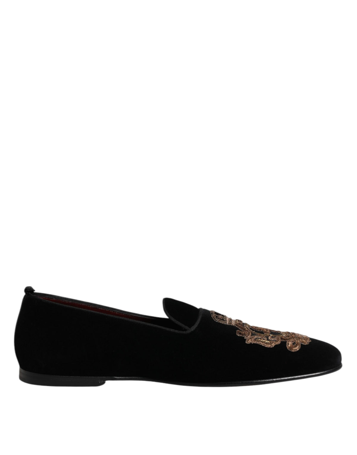 Dolce & Gabbana Schwarze Samt Goldkrone Herren Loafer Schuhe