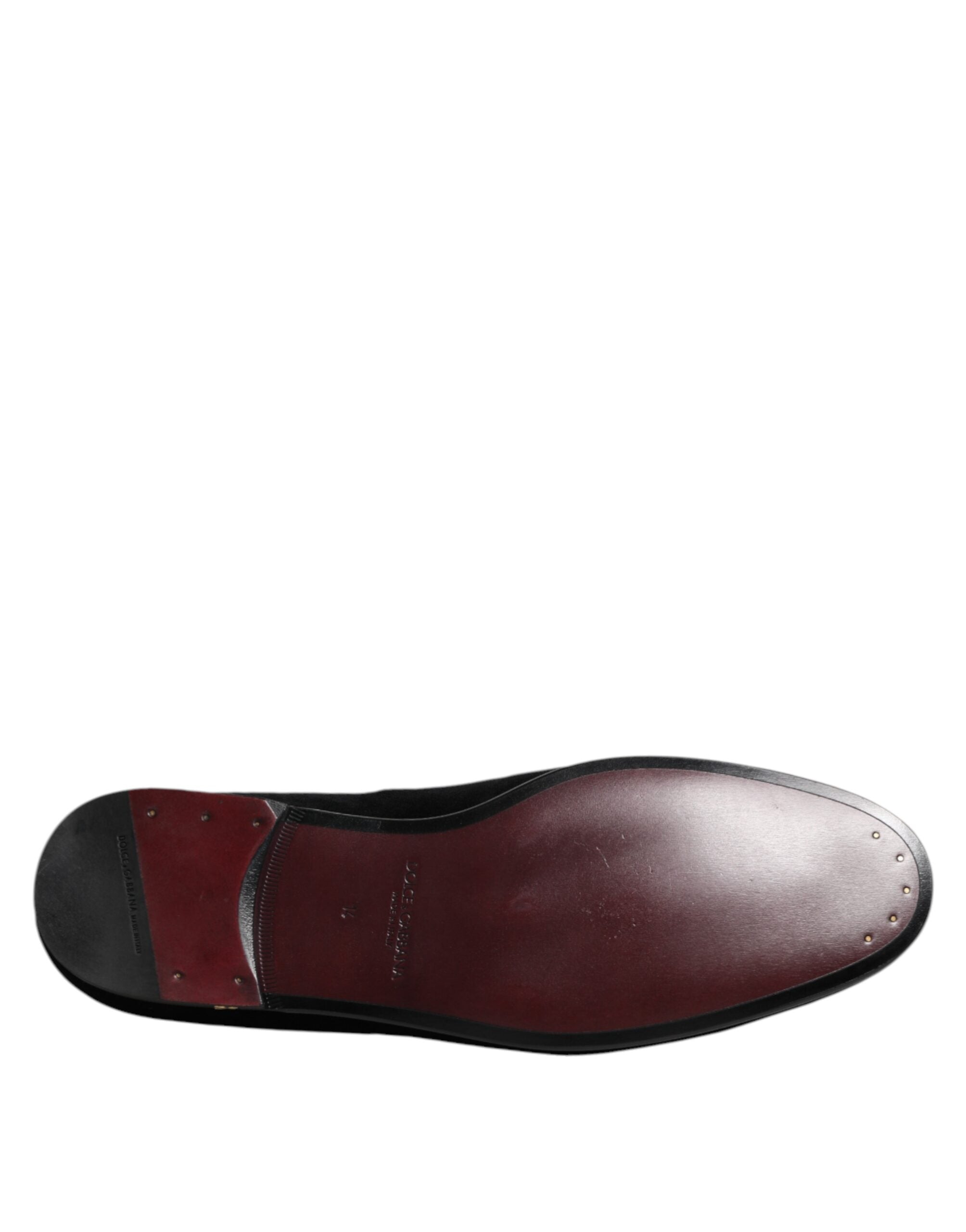 Dolce & Gabbana Schwarze Samt Goldkrone Herren Loafer Schuhe
