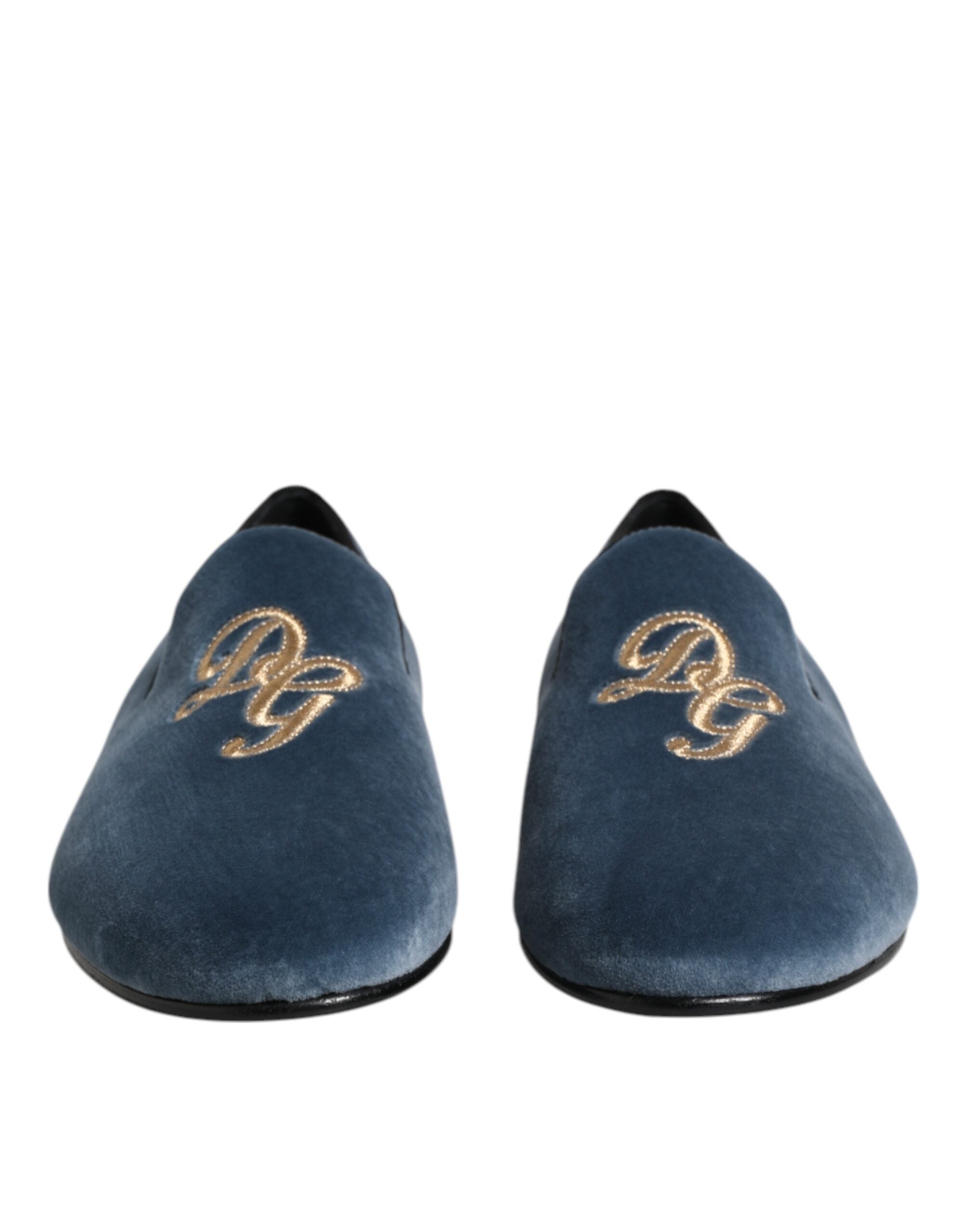 Dolce & Gabbana Blaue Samt-Slipper mit DG-Logo