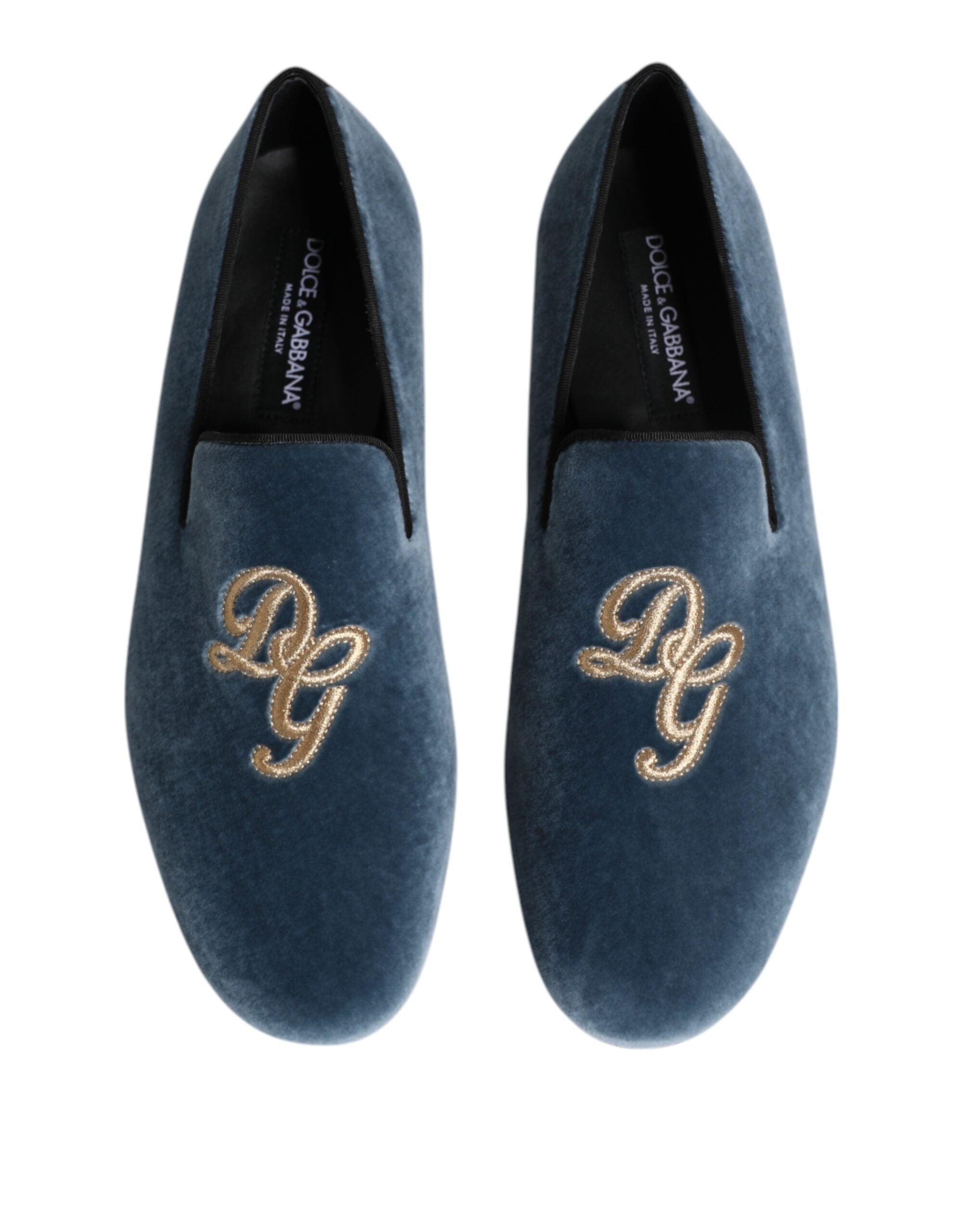 Dolce & Gabbana Blaue Samt-Slipper mit DG-Logo