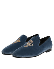 Dolce & Gabbana Blaue Samt-Slipper mit DG-Logo