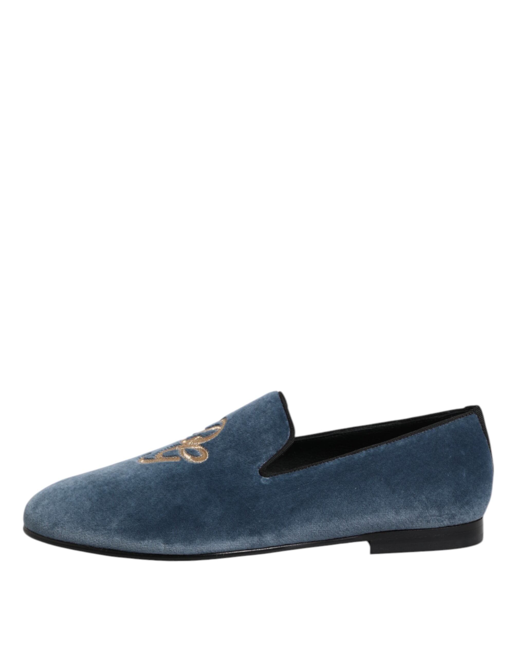 Dolce & Gabbana Blaue Samt-Slipper mit DG-Logo