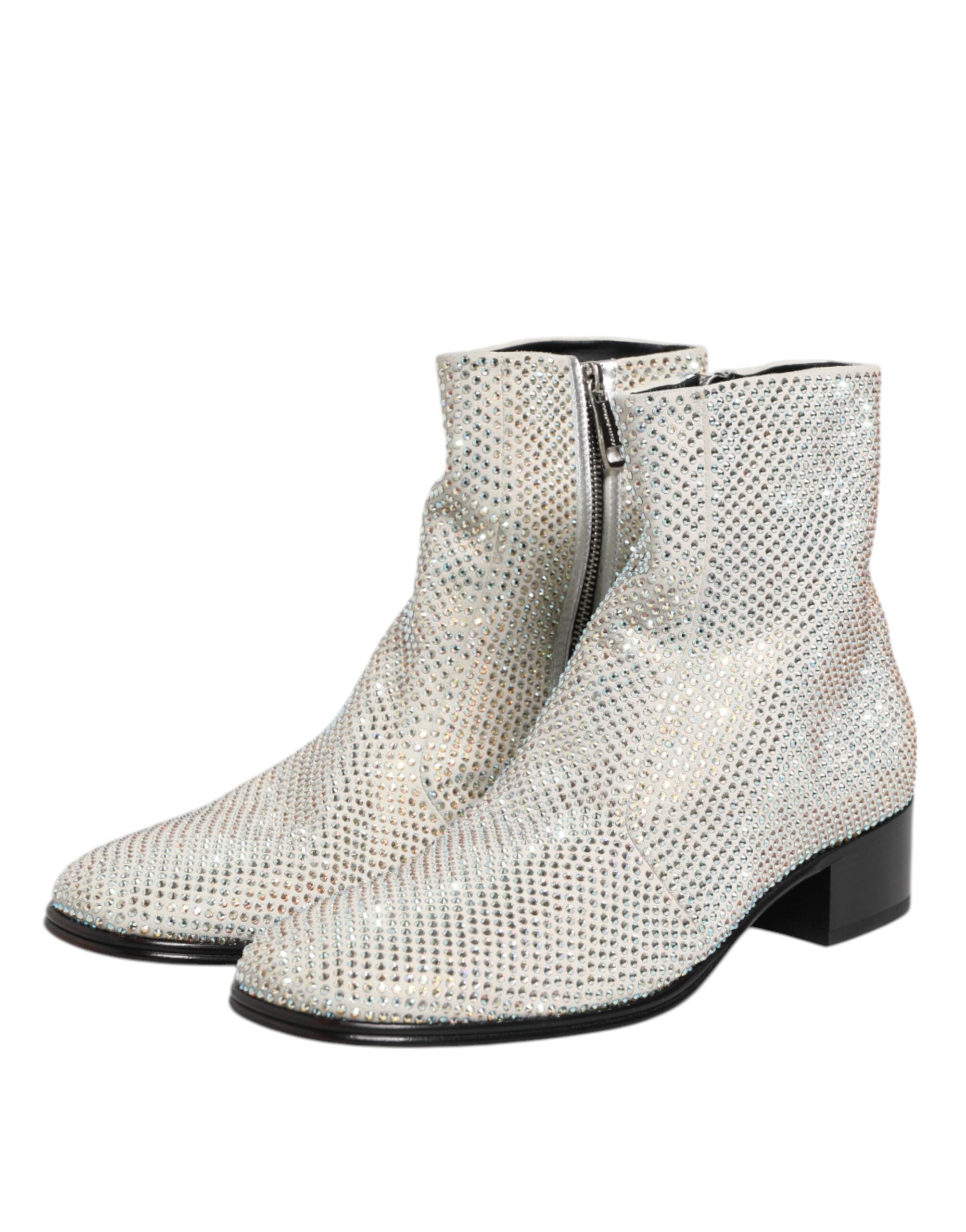 Dolce & Gabbana Weiße Strass DG Logo Heels Stiefeletten Schuhe
