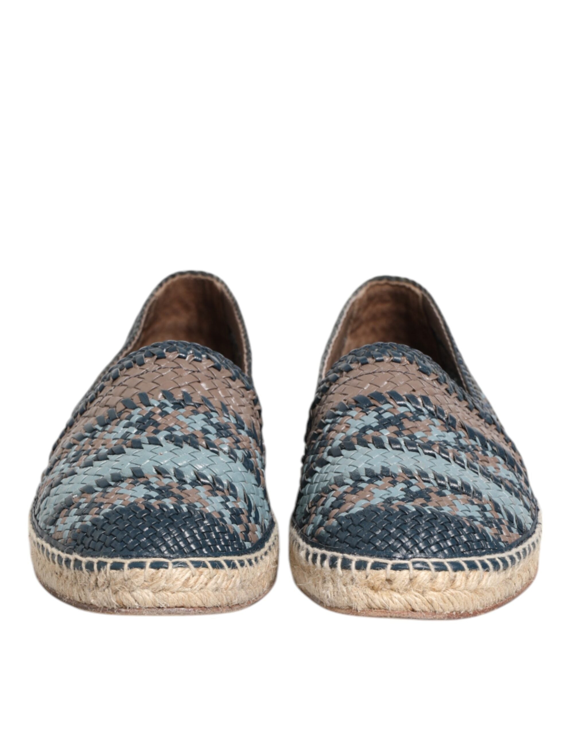 Dolce & Gabbana Blau-Graue Geflochtene Leder-Büffel-Espadrille-Schuhe