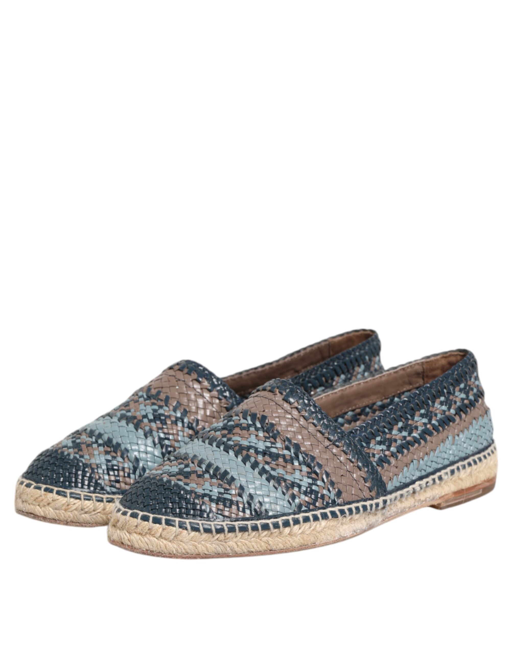 Dolce & Gabbana Blau-Graue Geflochtene Leder-Büffel-Espadrille-Schuhe