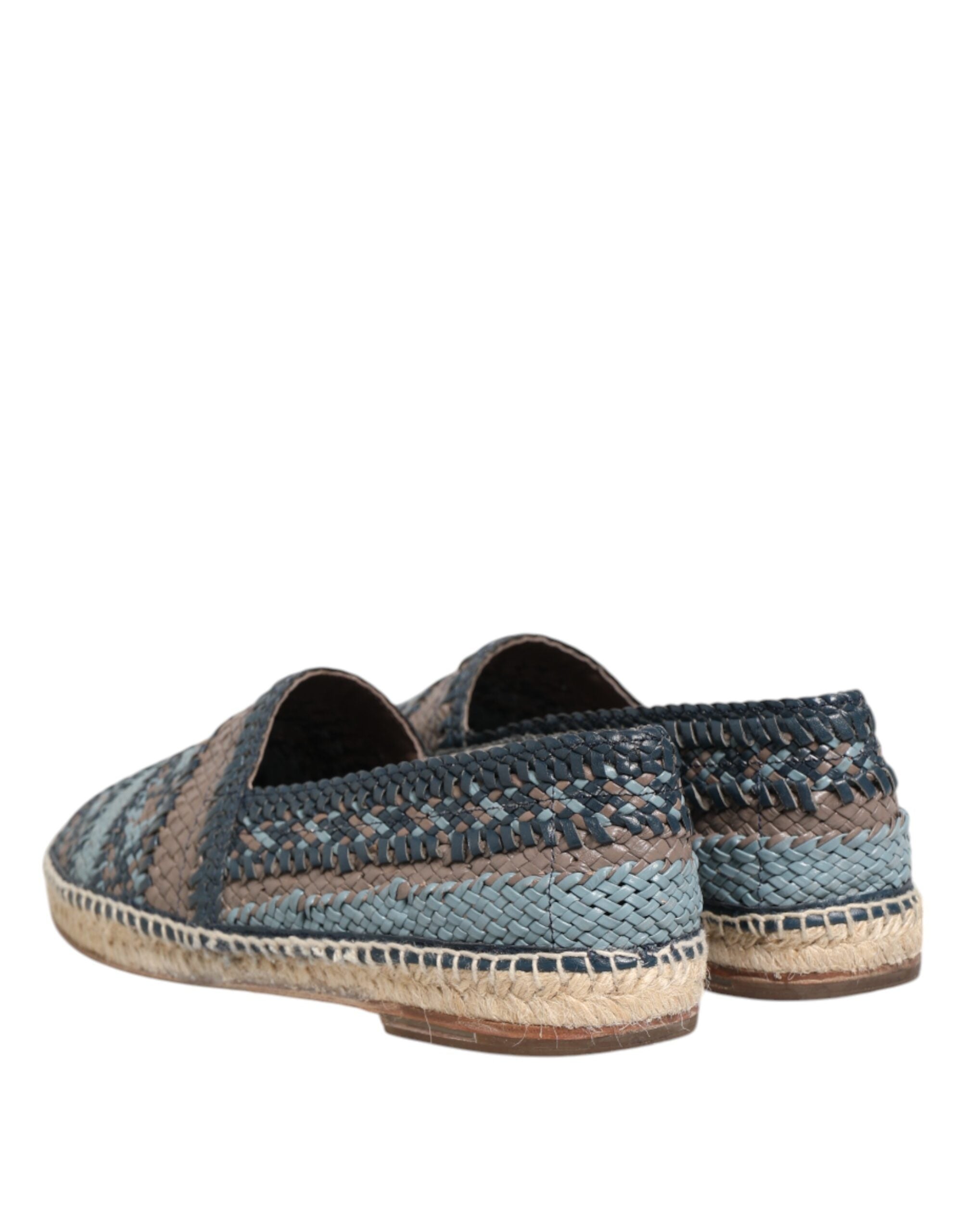 Dolce & Gabbana Blau-Graue Geflochtene Leder-Büffel-Espadrille-Schuhe
