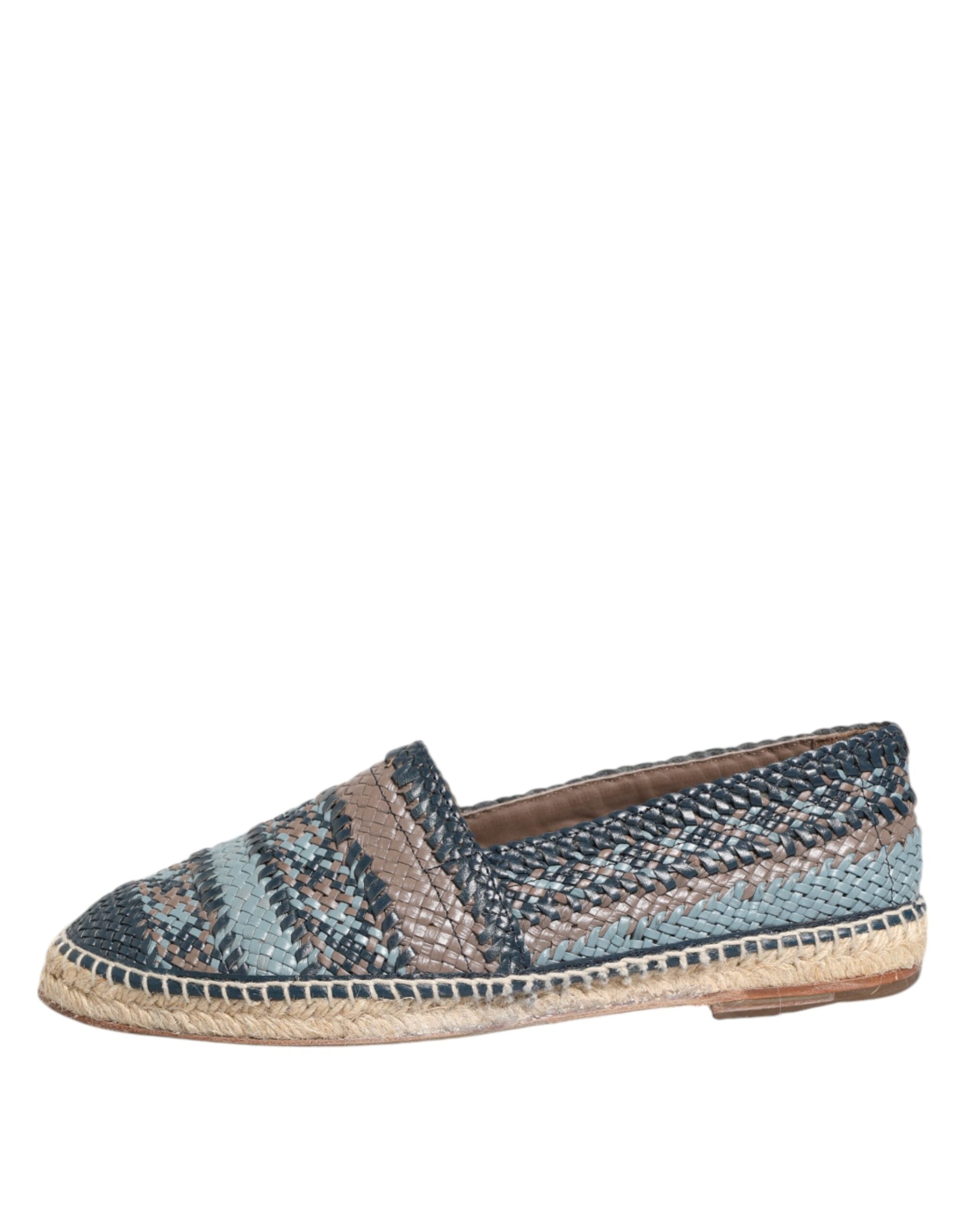 Dolce & Gabbana Blau-Graue Geflochtene Leder-Büffel-Espadrille-Schuhe