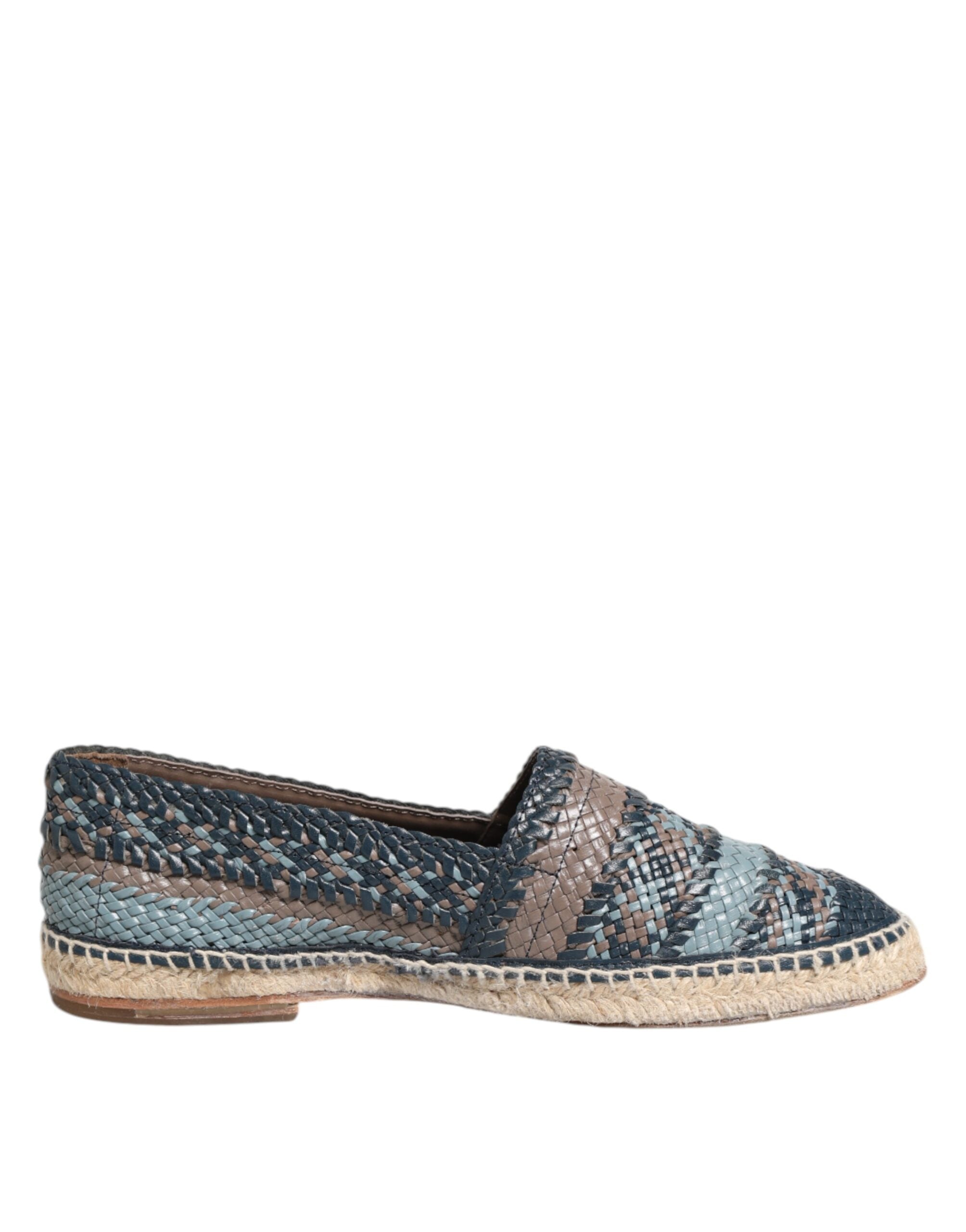 Dolce & Gabbana Blau-Graue Geflochtene Leder-Büffel-Espadrille-Schuhe
