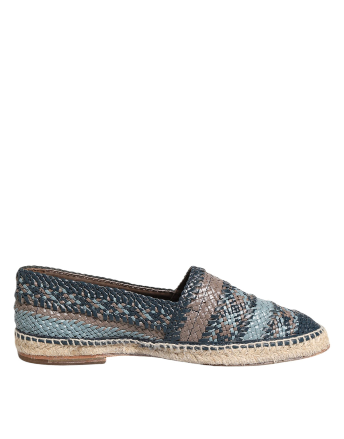 Dolce & Gabbana Blau-Graue Geflochtene Leder-Büffel-Espadrille-Schuhe
