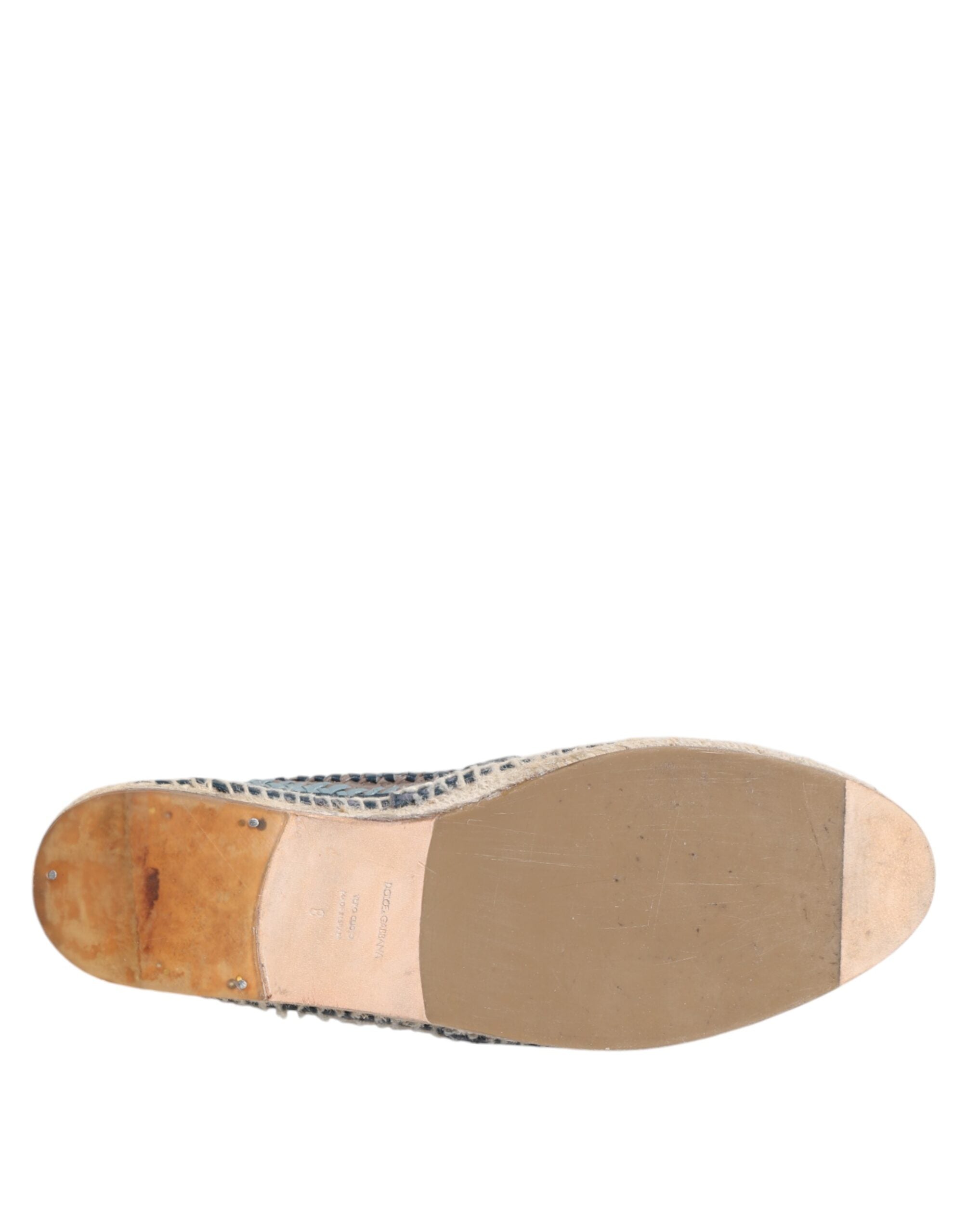 Dolce & Gabbana Blau-Graue Geflochtene Leder-Büffel-Espadrille-Schuhe