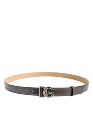 Dolce & Gabbana Metallic Leather Silver Tone Logo Buckle Belt
