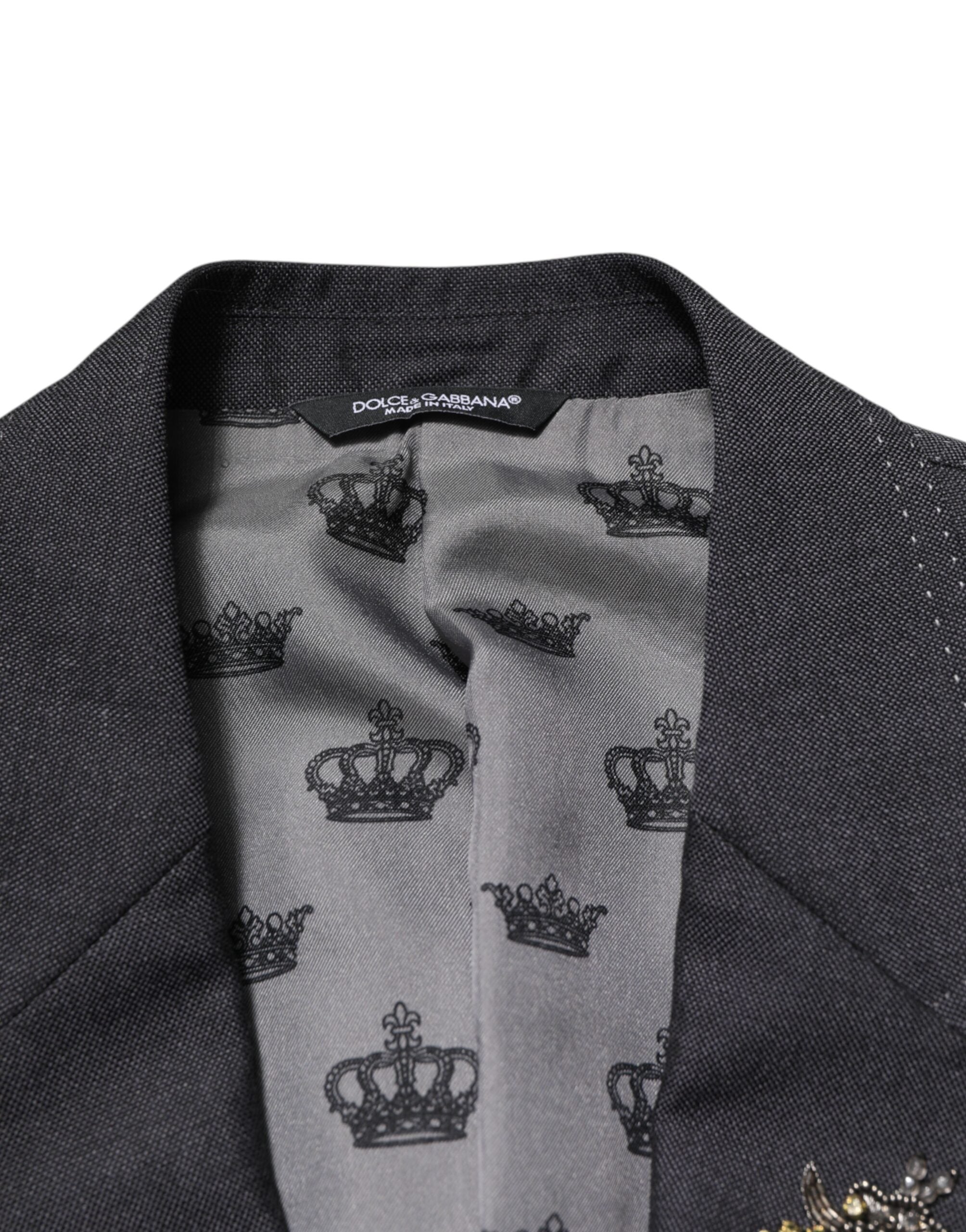 Dolce & Gabbana Donkergrijs Wol Blazer met Bijenborduurwerk