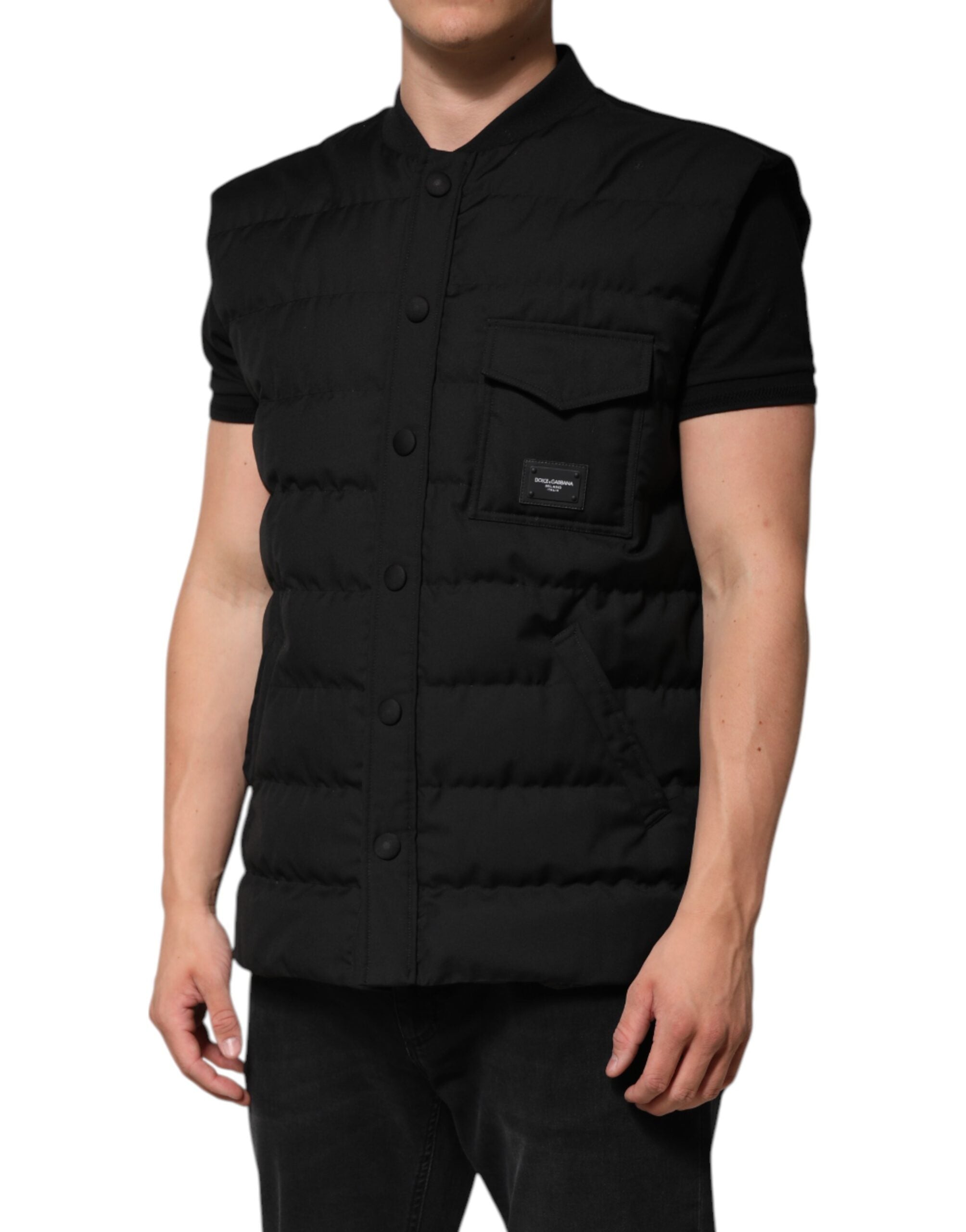 Dolce & Gabbana Zwarte Mouwloze Parka met Logoplaatje