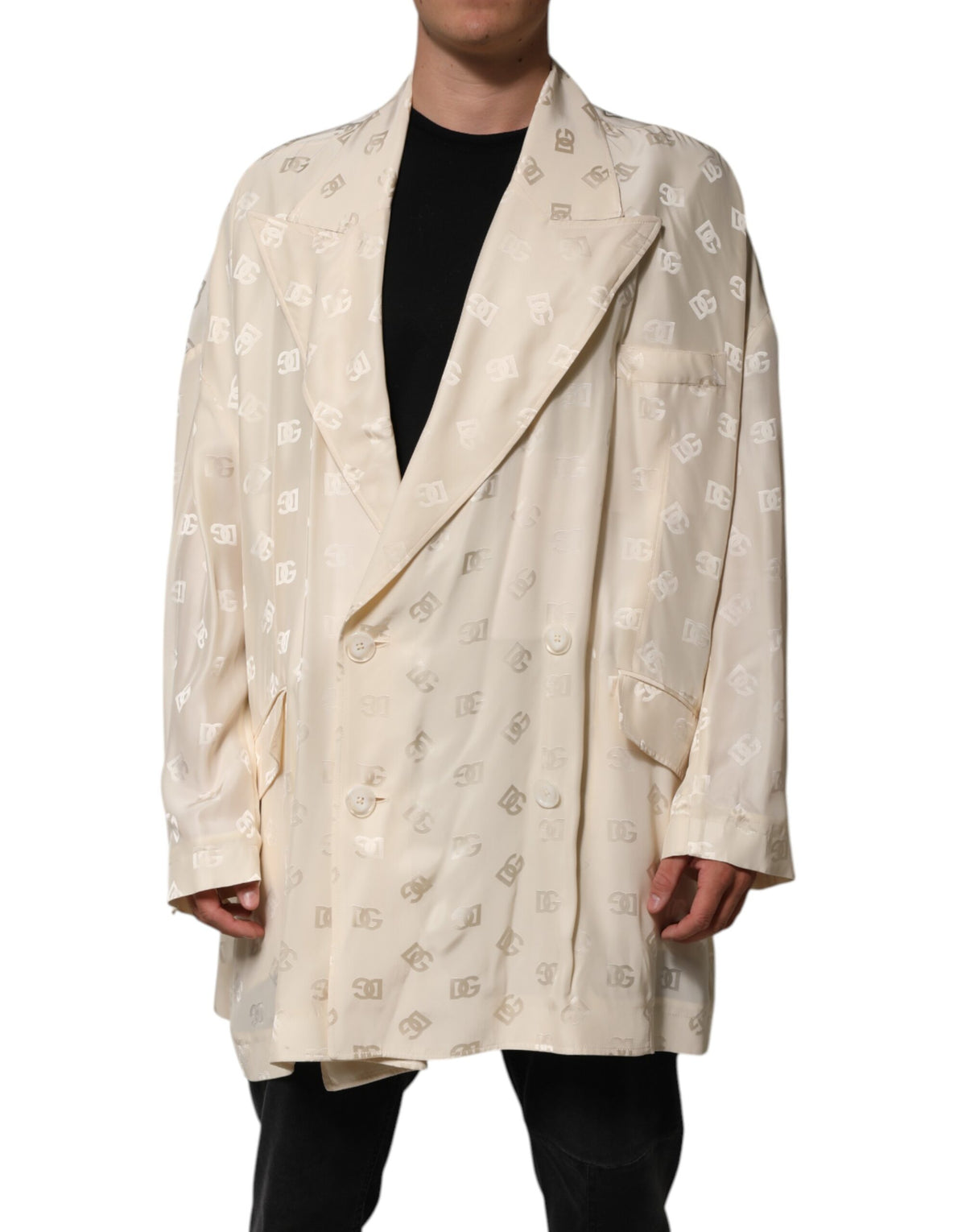 Dolce & Gabbana Beige Polyester Mantel mit Logo-Monogramm