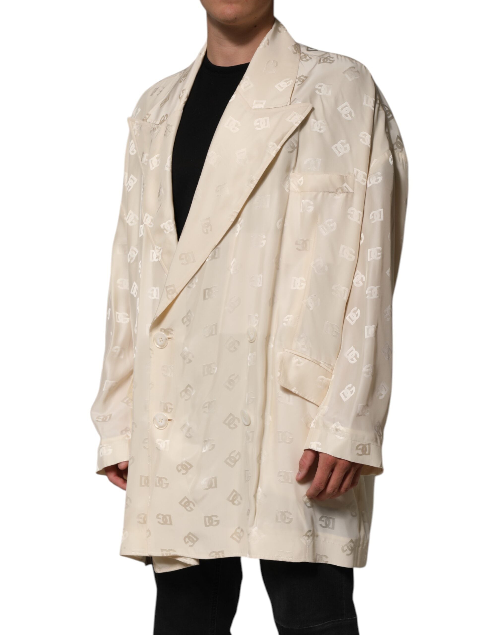 Dolce & Gabbana Beige Polyester Mantel mit Logo-Monogramm