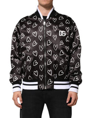 Dolce & Gabbana Zwart Polyester Bomberjack Met Hartjesprint