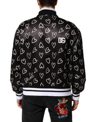 Dolce & Gabbana Zwart Polyester Bomberjack Met Hartjesprint