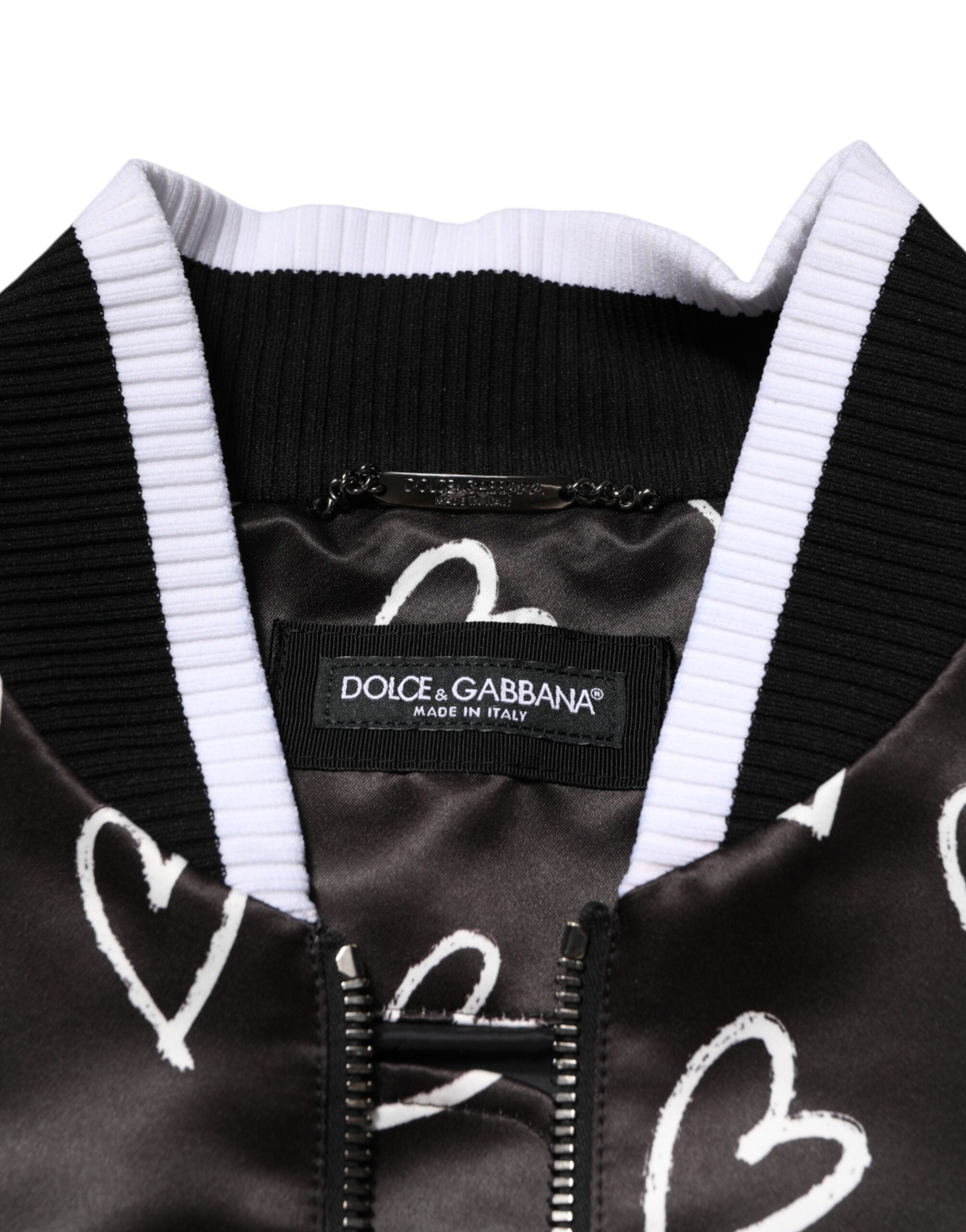 Dolce & Gabbana Zwart Polyester Bomberjack Met Hartjesprint