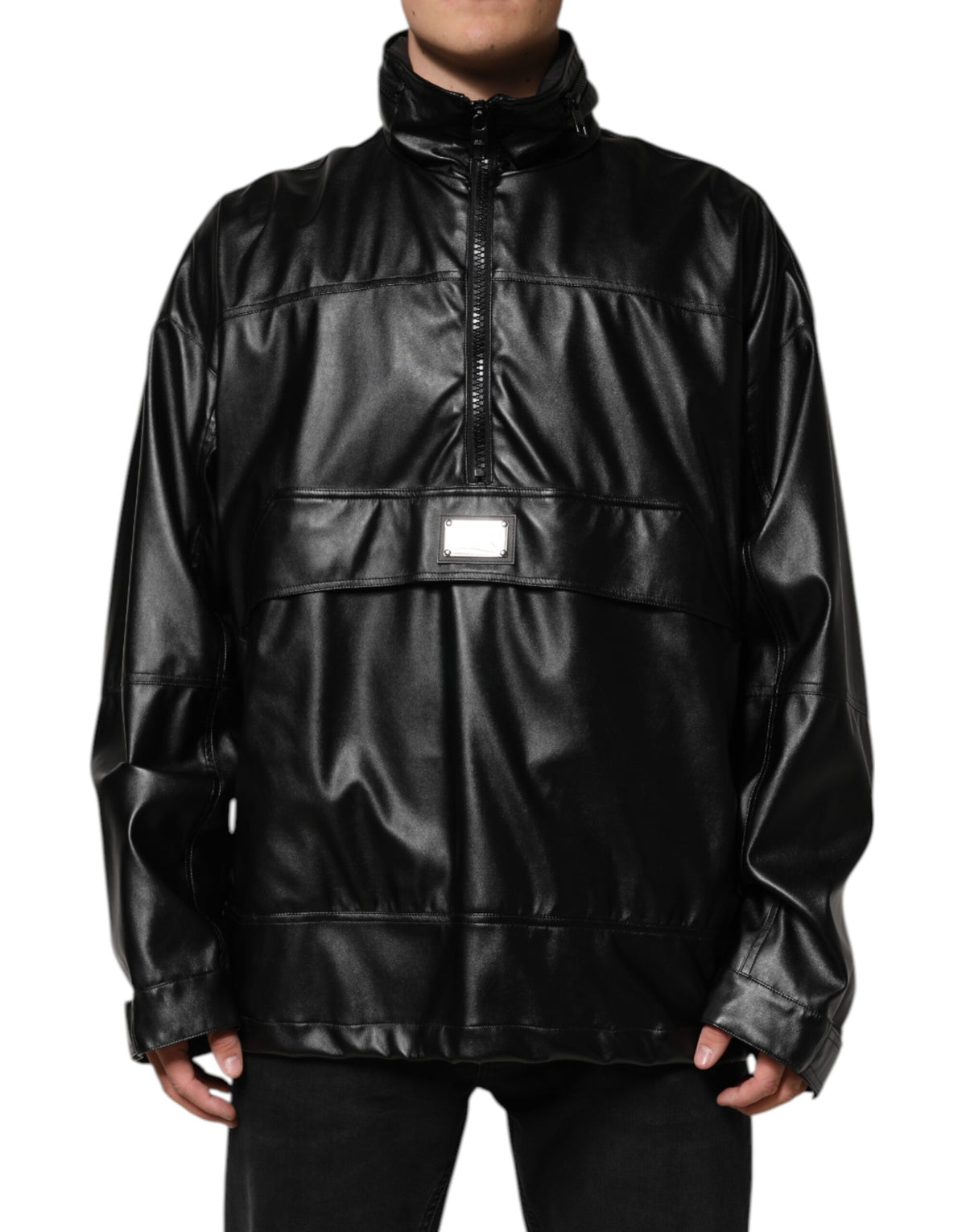 Dolce & Gabbana Schwarze Bomberjacke aus Polyester mit Logo-Plakette