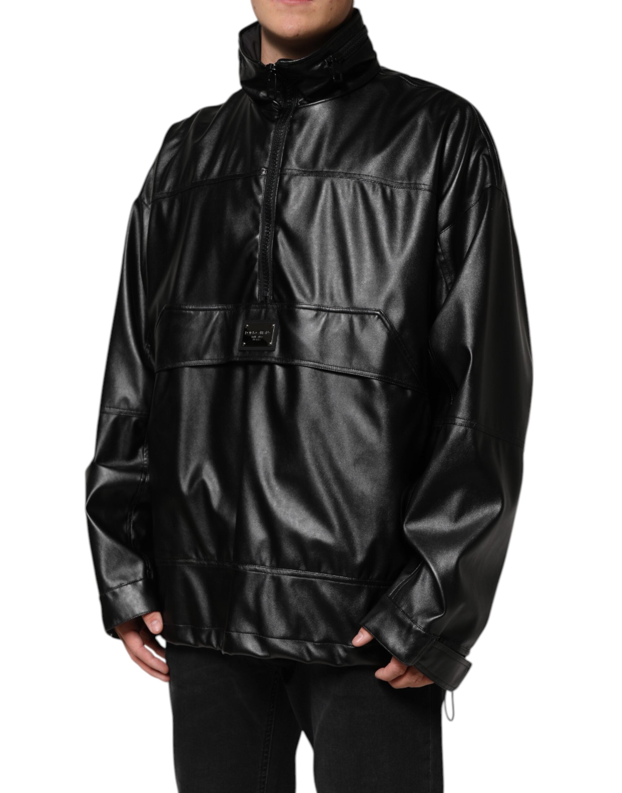 Dolce & Gabbana Schwarze Bomberjacke aus Polyester mit Logo-Plakette