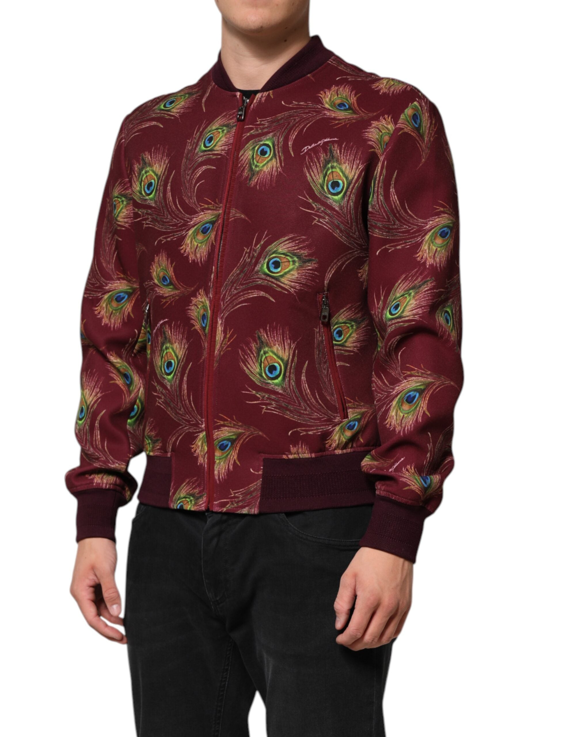 Dolce & Gabbana Bomberjacke mit Pfauenfederprint in Bordeaux