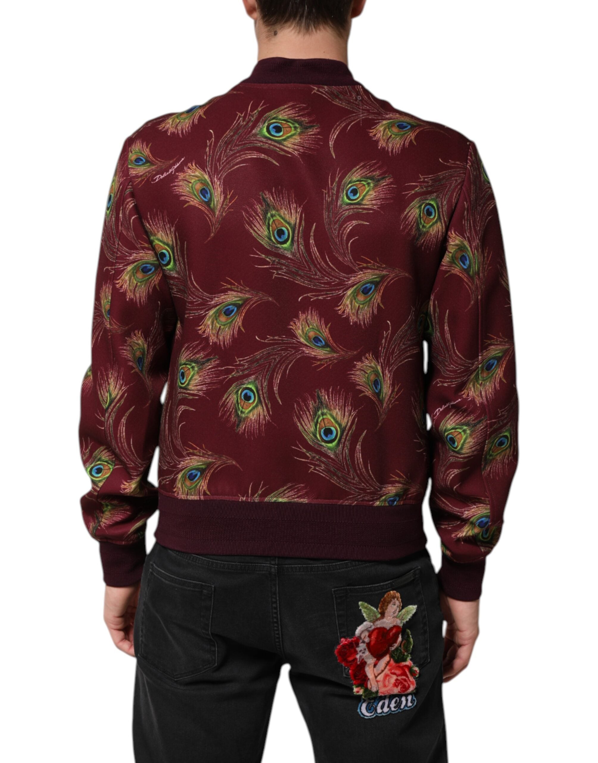 Dolce & Gabbana Bomberjacke mit Pfauenfederprint in Bordeaux