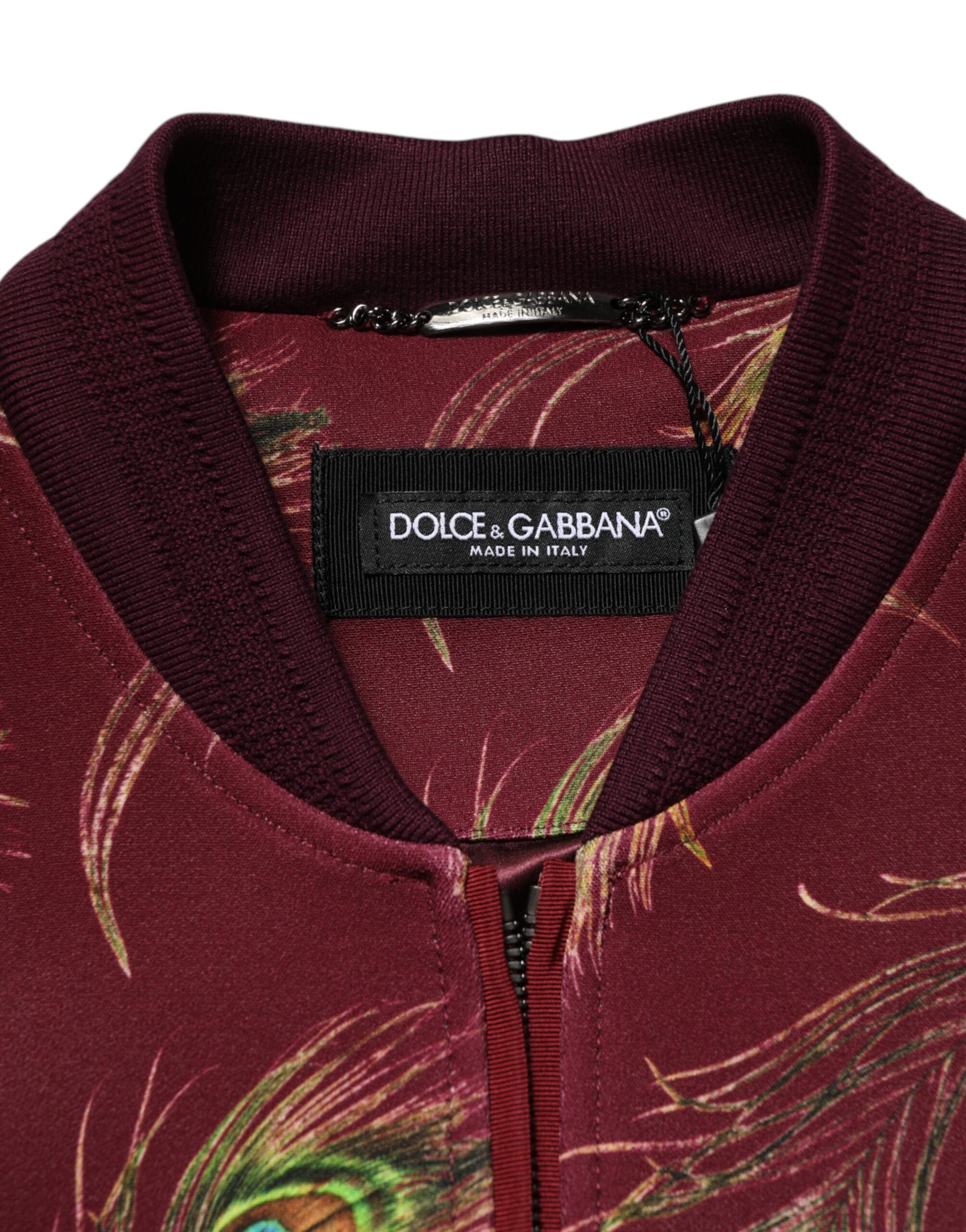 Dolce & Gabbana Bomberjacke mit Pfauenfederprint in Bordeaux
