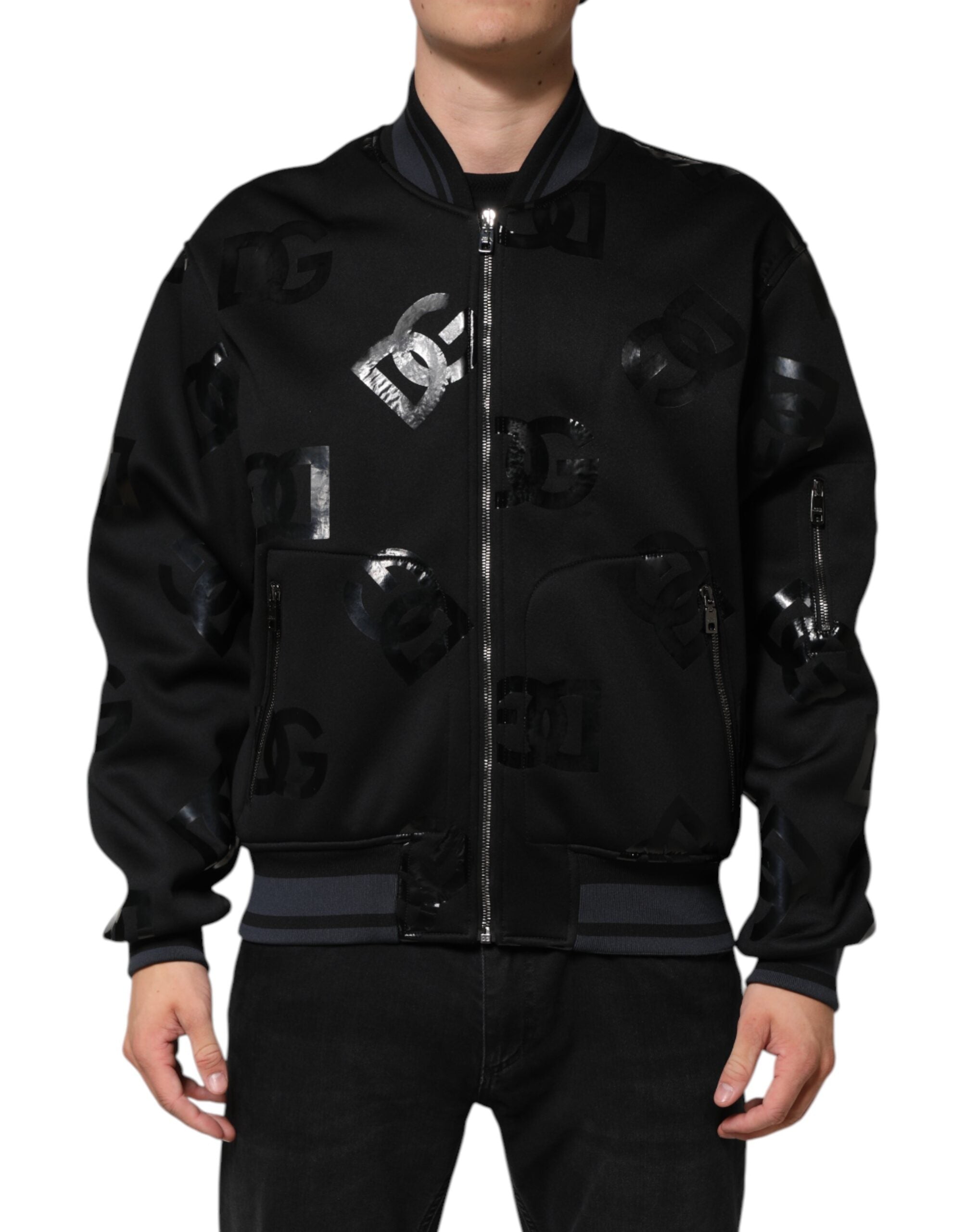 Dolce & Gabbana Zwarte Wollen Logo DG Mania Heren Bomberjack