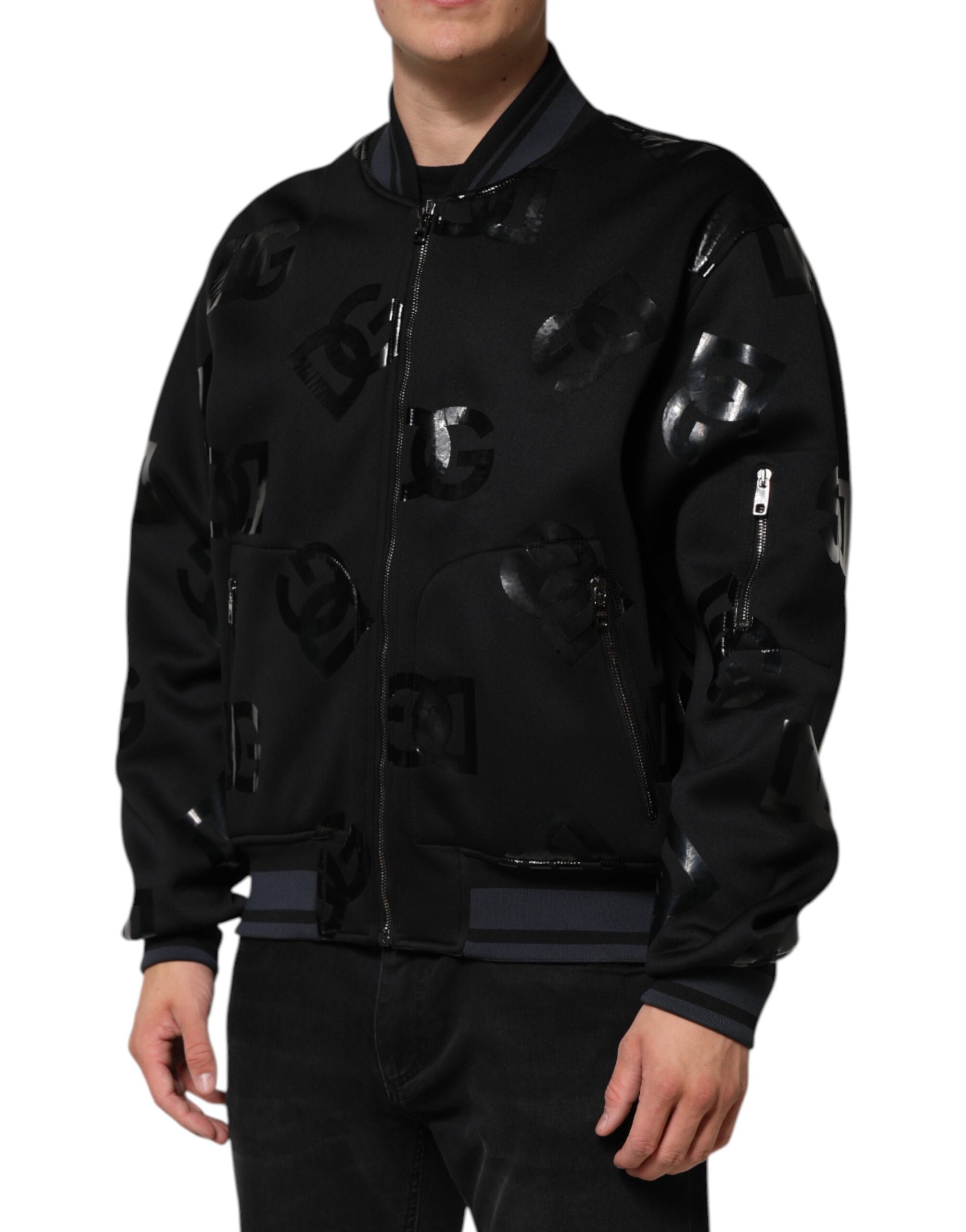 Dolce & Gabbana Zwarte Wollen Logo DG Mania Heren Bomberjack