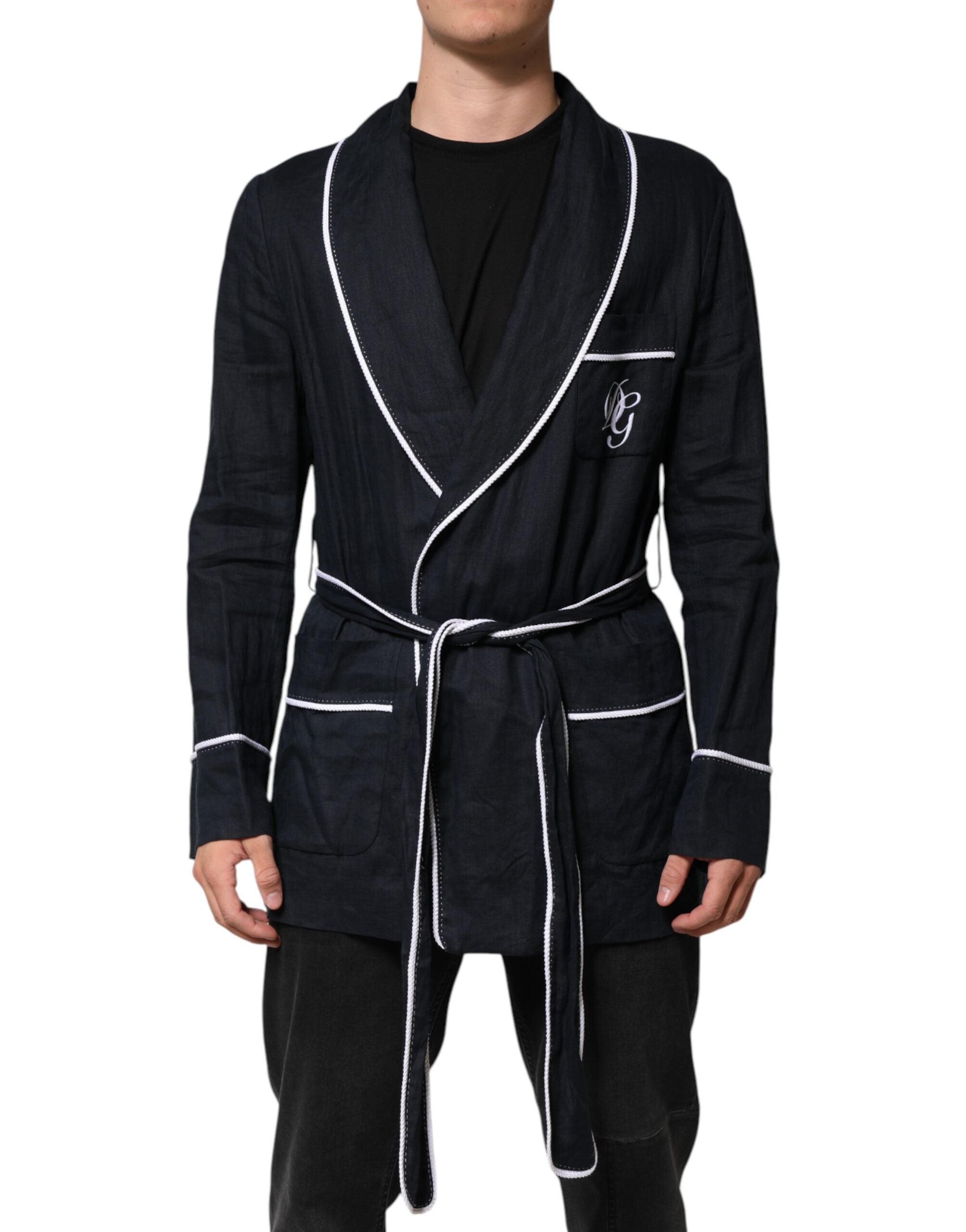 Dolce & Gabbana Dunkelblaue DG Stickerei Jackenrobe Blazer