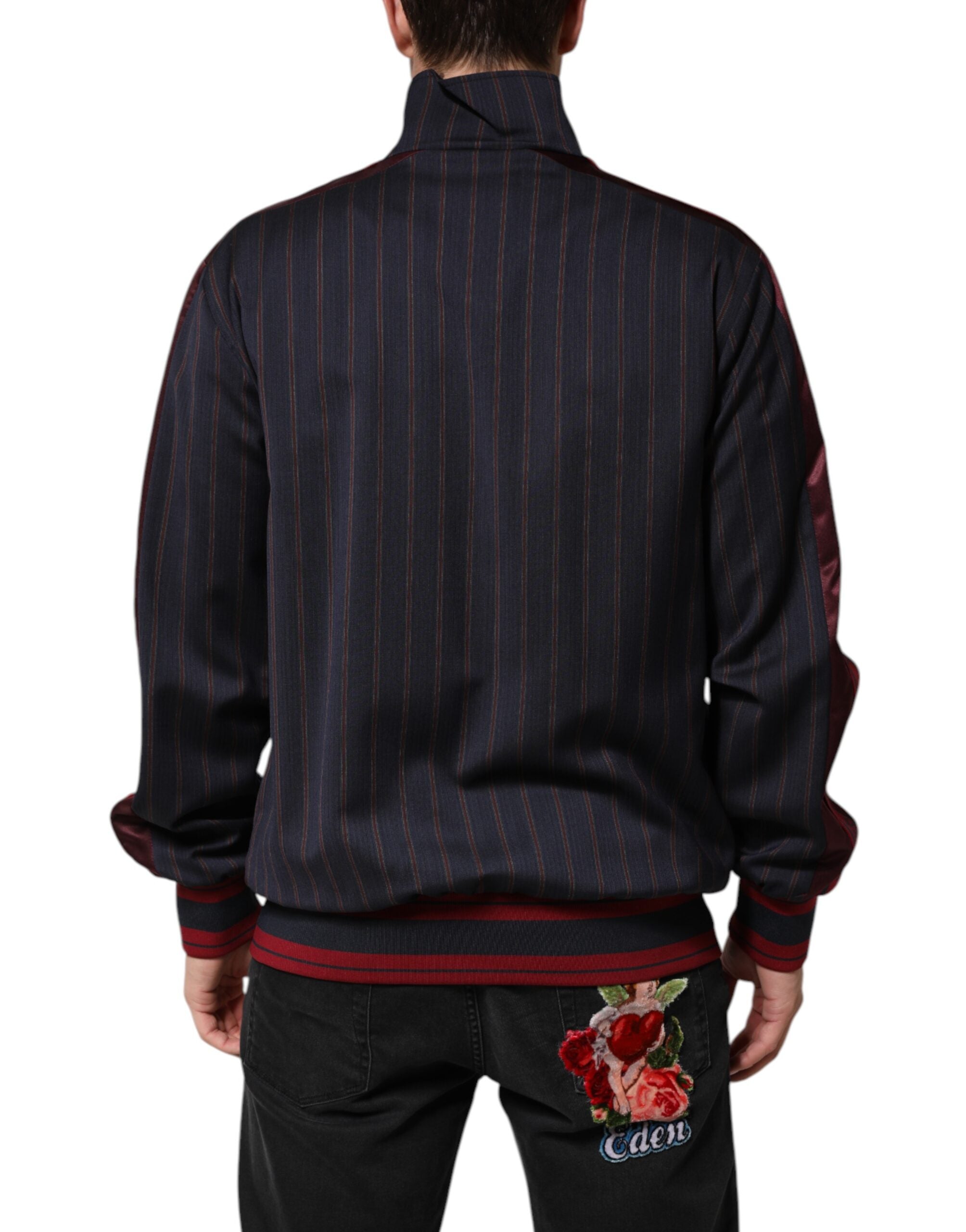 Dolce & Gabbana Blau-Rot Gestreifte Logo-Plakette Jacke mit durchgehendem Reißverschluss