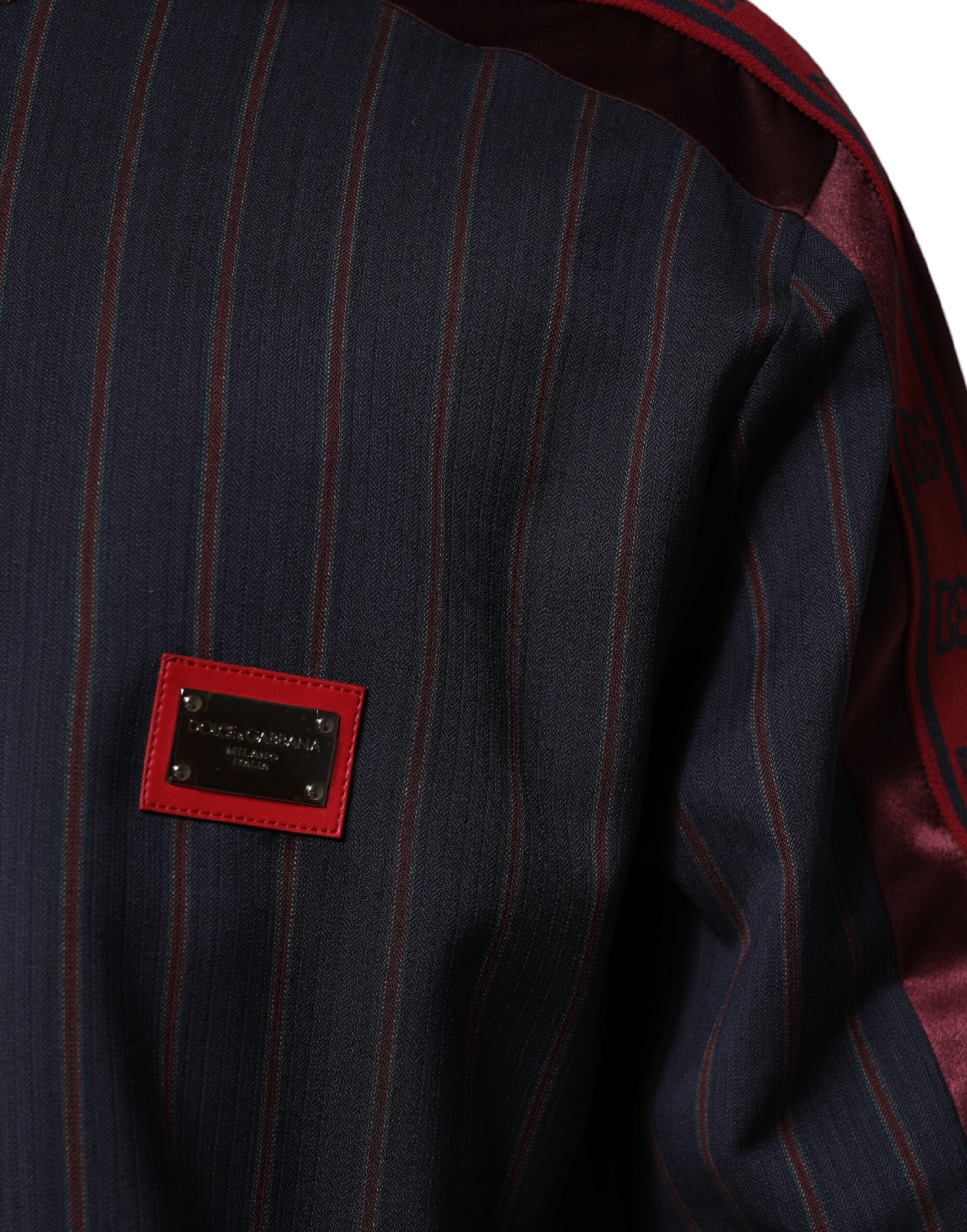Dolce & Gabbana Blau-Rot Gestreifte Logo-Plakette Jacke mit durchgehendem Reißverschluss