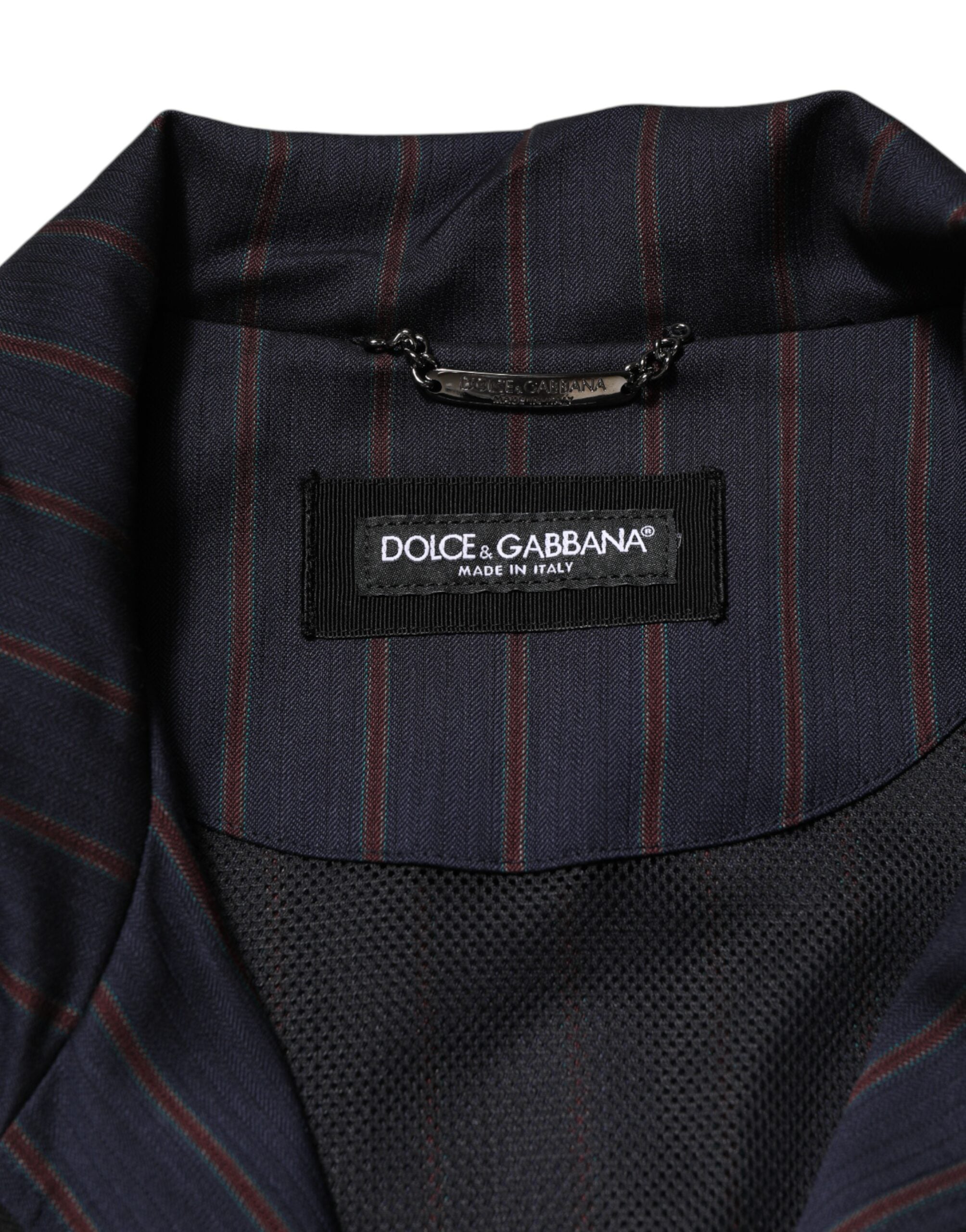 Dolce & Gabbana Blau-Rot Gestreifte Logo-Plakette Jacke mit durchgehendem Reißverschluss