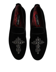 Dolce & Gabbana Black Suede Cross Slip On Loafers Dress Shoes