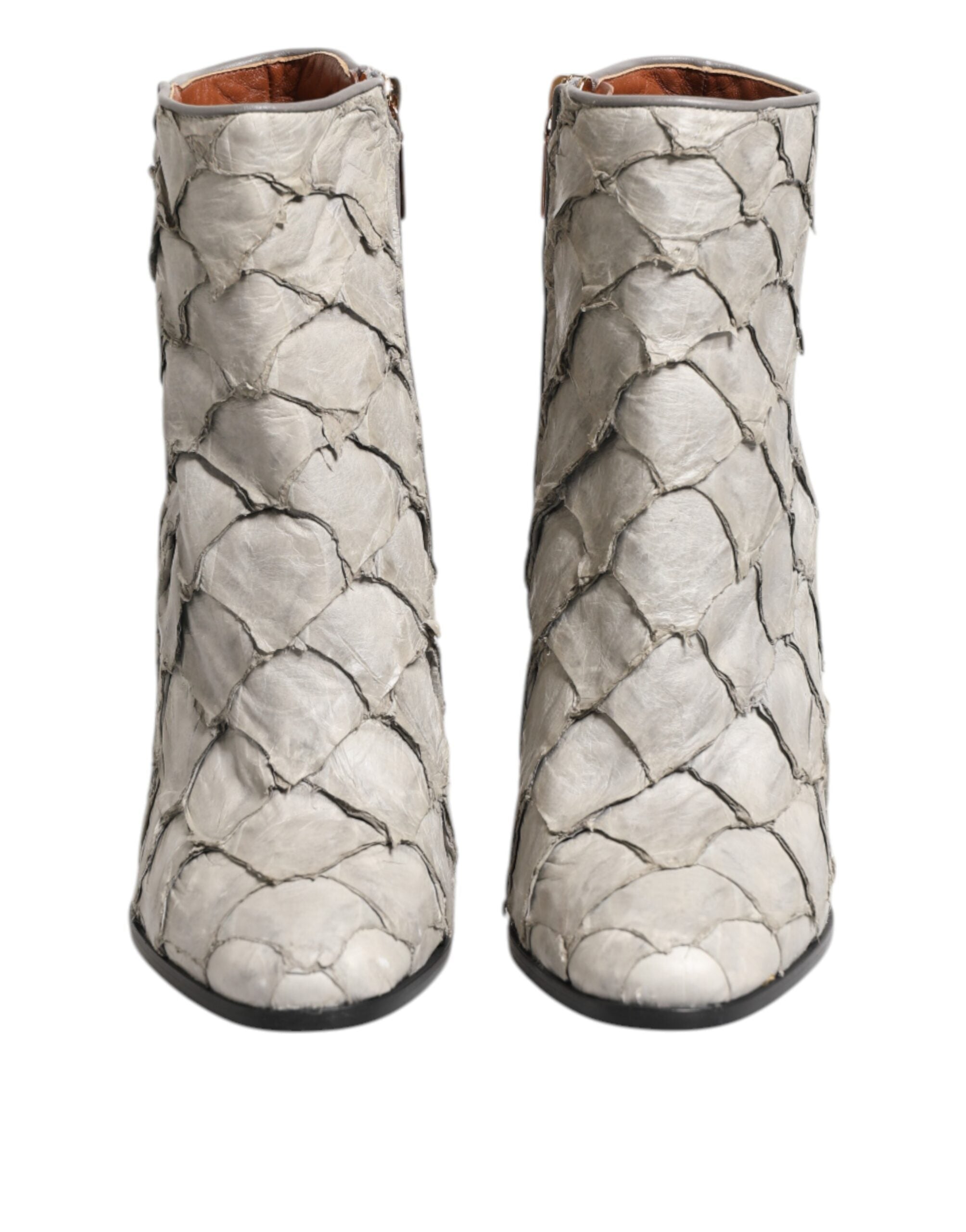 Dolce & Gabbana Off-White Leder Heels Stiefeletten Schuhe