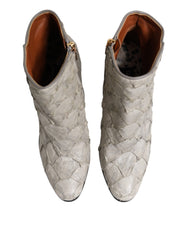 Dolce & Gabbana Off-White Leder Heels Stiefeletten Schuhe