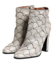 Dolce & Gabbana Off-White Leder Heels Stiefeletten Schuhe