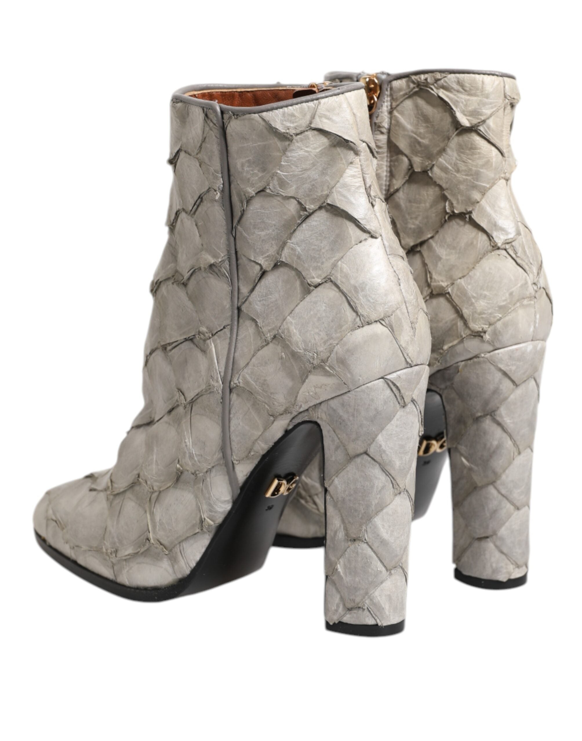 Dolce & Gabbana Off-White Leder Heels Stiefeletten Schuhe