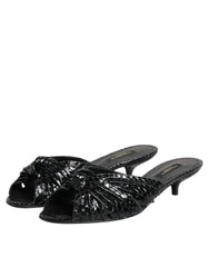 Dolce & Gabbana Schwarze Leder Pantoletten Sandalen Schuhe