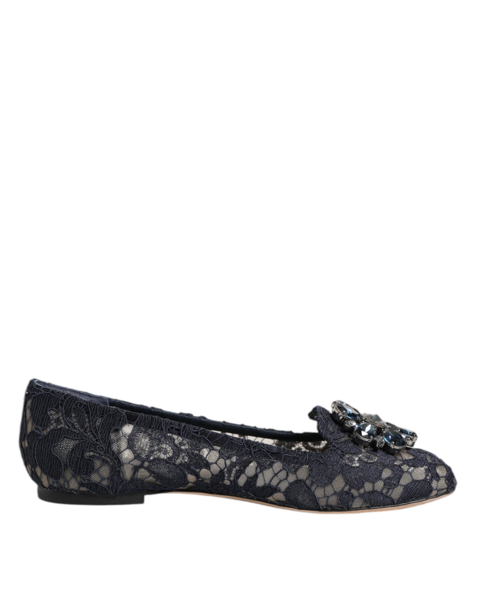 Dolce &amp; Gabbana – Taormina – Flache Schuhe mit Spitzen und Kristallen in Blau