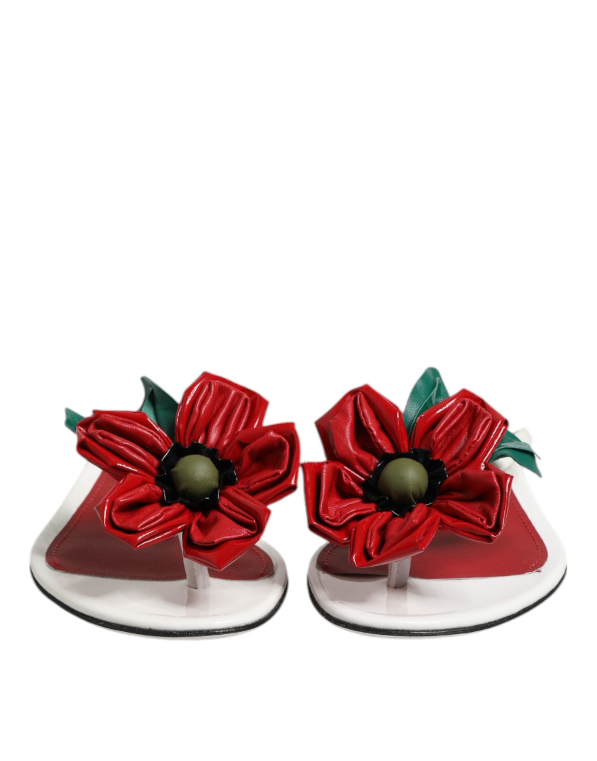 Dolce & Gabbana Rot Weiß KEIRA Blumen Leder Sandalen Schuhe