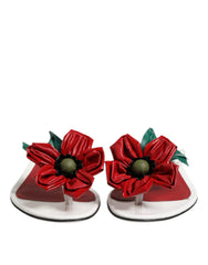 Dolce & Gabbana Rot Weiß KEIRA Blumen Leder Sandalen Schuhe