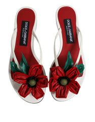 Dolce & Gabbana Rot Weiß KEIRA Blumen Leder Sandalen Schuhe