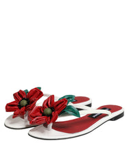 Dolce & Gabbana Rot Weiß KEIRA Blumen Leder Sandalen Schuhe