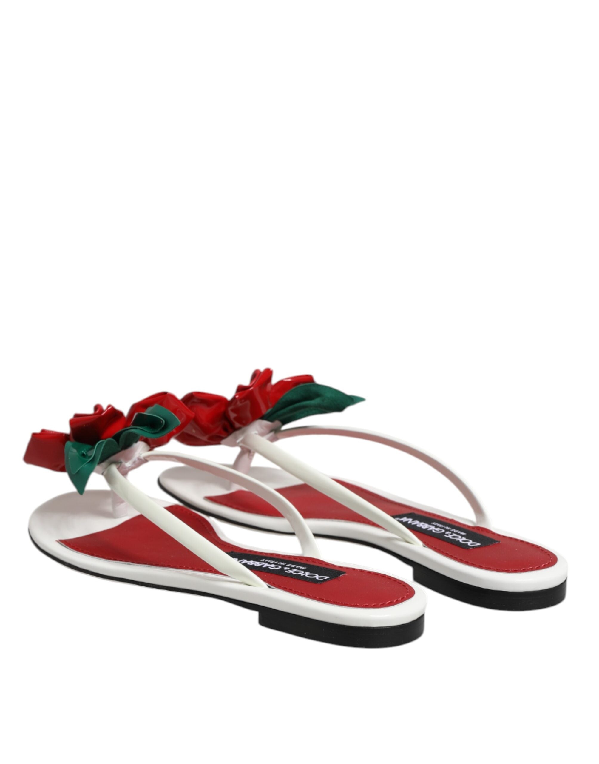Dolce & Gabbana Rot Weiß KEIRA Blumen Leder Sandalen Schuhe
