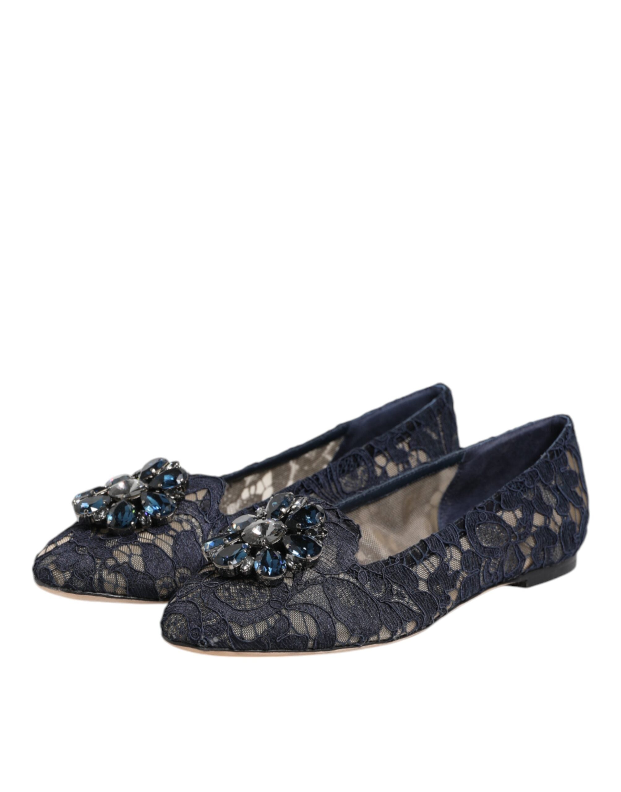 Dolce &amp; Gabbana – Taormina – Flache Schuhe mit Spitzen und Kristallen in Blau