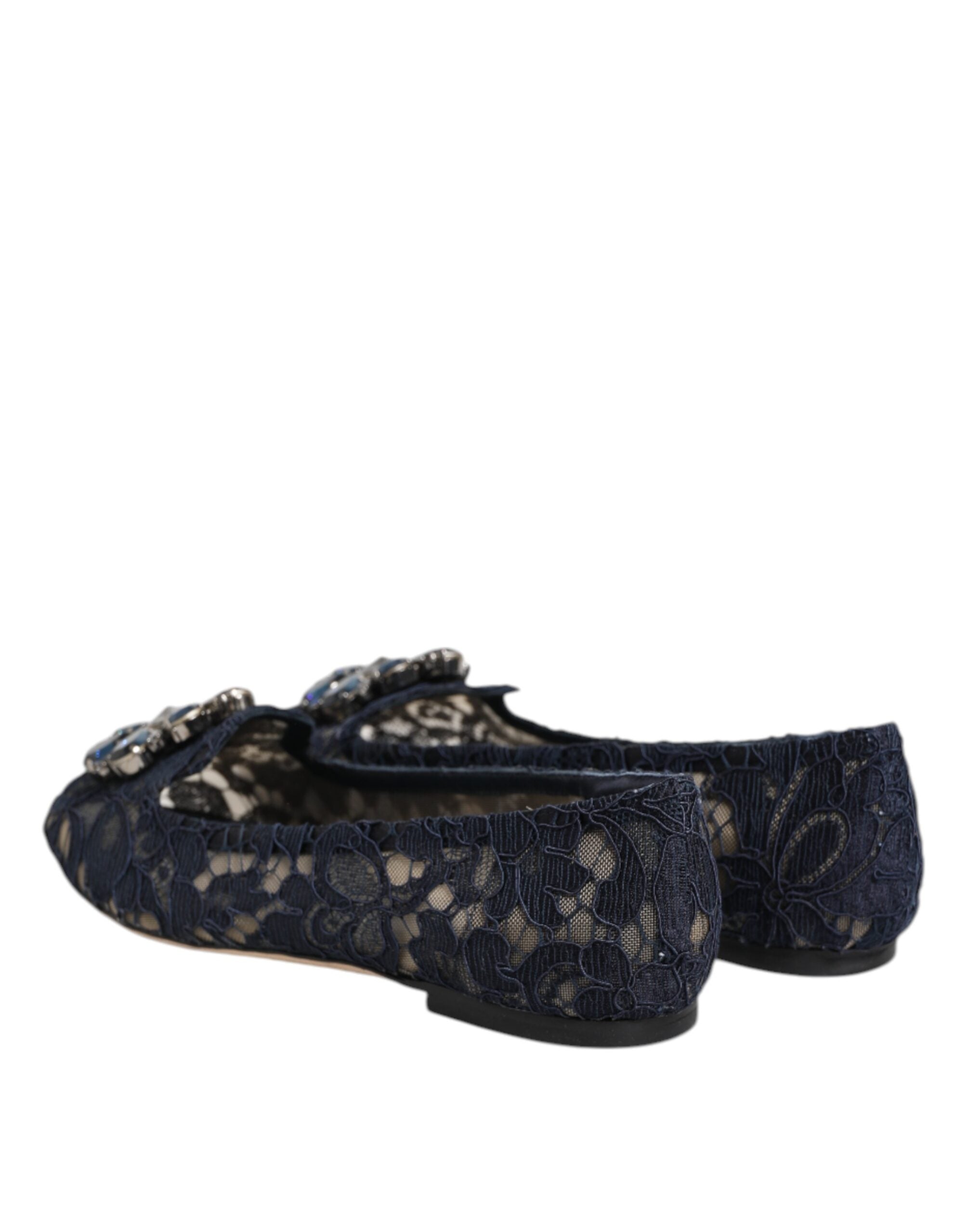 Dolce &amp; Gabbana – Taormina – Flache Schuhe mit Spitzen und Kristallen in Blau